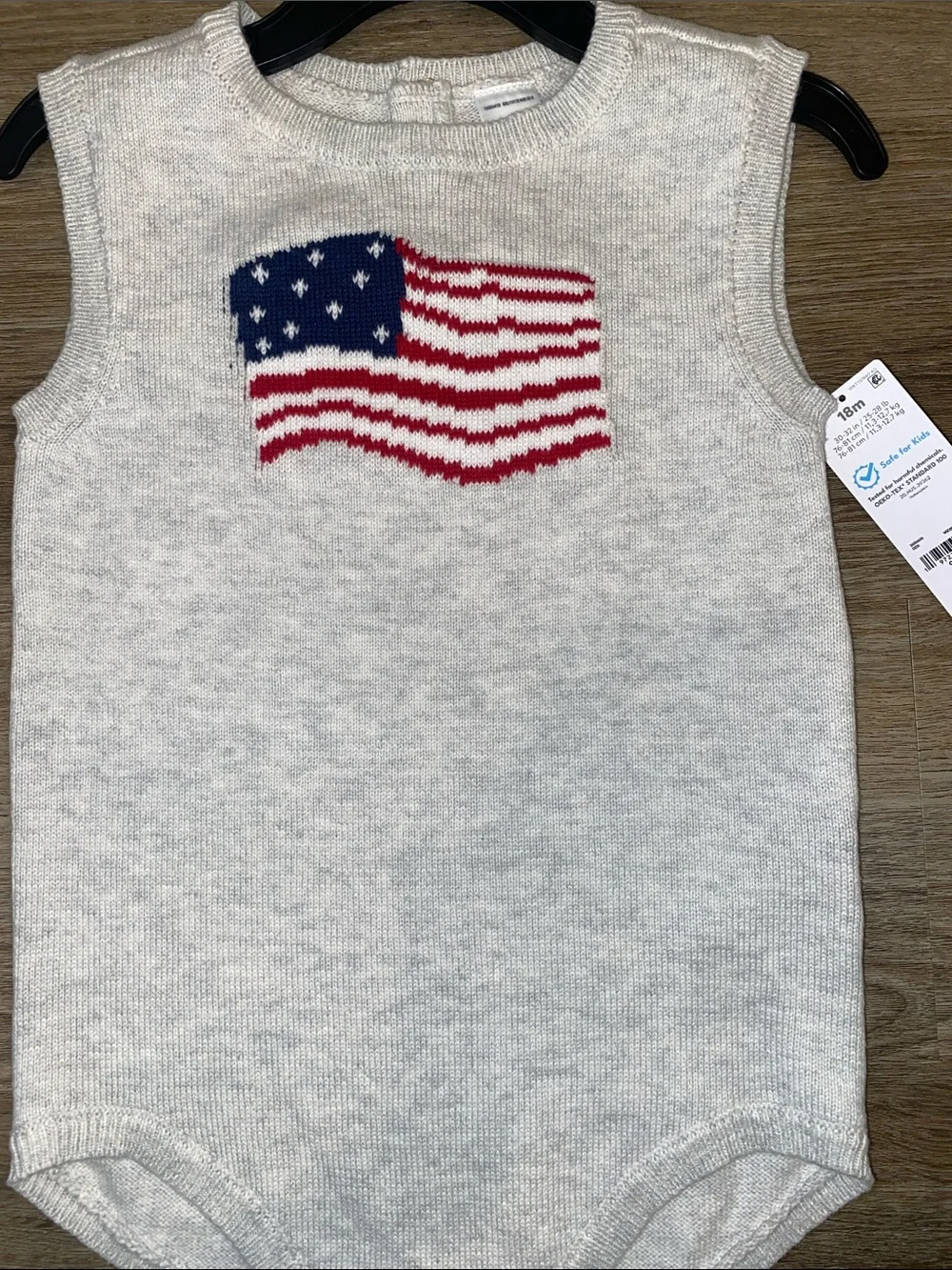 Carter's Knit Sleeveless Onesie with Flag Motif - Cream, Red, Blue